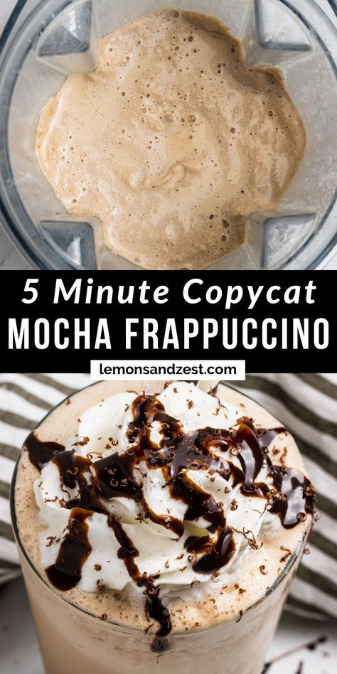 Save some cash and skip the Starbucks run! A simple blended coffee drink with all the chocolate and budget friendly--this Homemade Mocha Frappuccino with is the perfect pick me up for any day! Vegan Frappuccino, Lemon Zest Recipes, Chocolate Granola Recipe, Homemade Mocha, Mocha Smoothie, Drinks Starbucks, Coffee Frappuccino, Homemade Frappuccino, Frappe Recipe