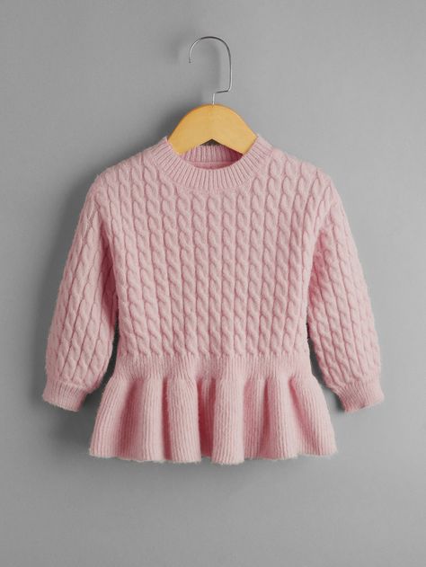 Dusty Pink Cute  Long Sleeve Acrylic Plain Pullovers Embellished Slight Stretch Spring/Fall Toddler Girls Clothing Diy Crochet Cardigan, Crochet Cardigan Tutorial, Crochet Unique, Crochet Cardigans, Peplum Sweater, Knit Vest Pattern, Baby Sweater Knitting Pattern, Knit Structure, Cardigan Design