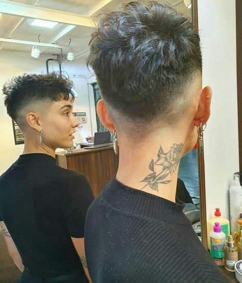 Shaved Fade Woman, Pixie Haircut Side Shave, Super Short Pixie Shaved Sides Undercut, High Fade Women, Womens Fade Haircut, Women’s Short Haircut, Female Buzzcut, Dyke Hair, Butch Hair