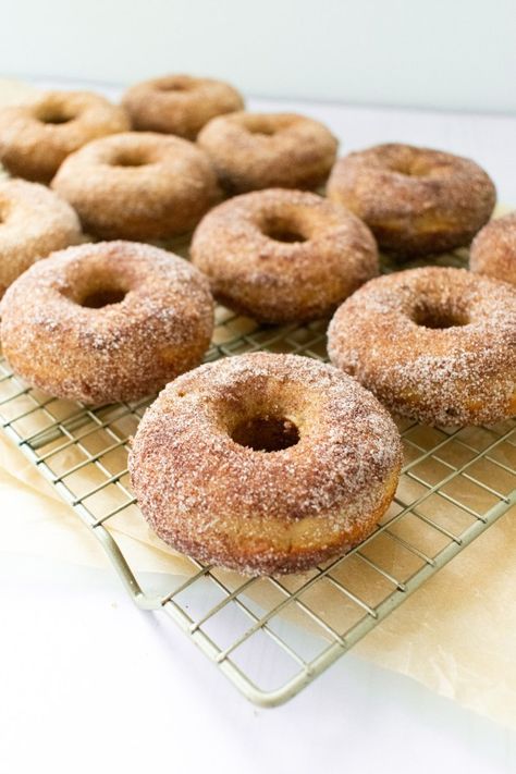 Baked Apple Cider Doughnuts - Bite your Cravings Doughnut Pan, Yogurt Toppings, Yogurt Milk, Baked Apple, Ingredient Substitutions, 300 Calories, Fall Treats, Unsweetened Almond Milk, Baked Apples