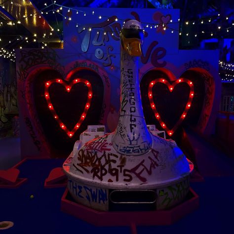 big swan, tunnel of love, ghetto golf Tunnel Of Love Ride, Tunnel Of Love Aesthetic, Tunnel Aesthetic, Miller Grove, Circus Core, Batman Rogues, Carnival Art, Valentines Surprise, Liu Kang