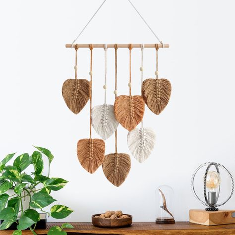 PRICES MAY VARY. 🌿 Elegant Leaf Wall Hanging Art: This bohemian-inspired feather wall decor will awaken your home space. This green macrame wall hanging has a fresh, offbeat colour palette that will bring warmth, nature and comfort to your nursery, living room, bedroom and porch. 🌿 Perfect Size: The beautifully woven green leaf tapestry measures 17.5 inches (W) x 35.4 inches (L), not too big or too small to hang in any home space, matches perfectly with the style of your furniture decor and adds a unique personality and artistic touch to your home decor. 🌿 Excellent Craftsmanship: Meticulously hand-woven bohemian macrame wall hanging is made of natural cotton material in a fresh sage green colour theme, designed with wooden rod hanging and wooden bead embellishments, it is safe and stab Leaf Macrame, Living Room Tapestry, Bohemian Furniture, Macrame Tapestry, Macrame Wall Decor, Tapestry Bedroom, Handmade Yarn, Woven Wall Art, Deco Boheme