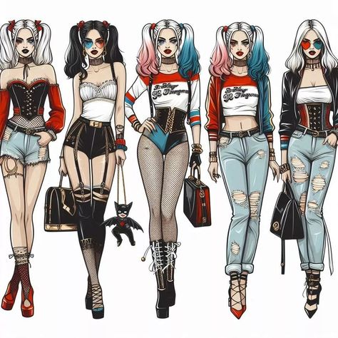 Wardrobe Capsule: Halloween ideas -Killua -HARLEY Quinn - Wonder Woman Red Hood And Harley Quinn, Harley Quinn Costume Ideas, Harley Quinn Inspired Outfit, Arkham Knight Harley Quinn, Wonder Woman Outfit, Harley Quinn Halloween, Queen Outfits, Margot Robbie Harley Quinn, Margot Robbie Harley