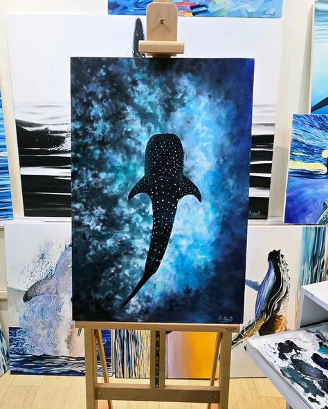 Good day everyone! Hope you are doing great. Here is a piece depicting my first whale shark. "Shadows in the Deep: A Luminous Realm" 20 x 30 inches, Oils on canvas Available to buy. Feel free to drop me a message. Presenting, a serene grandeur of a whale shark gliding through the underwater tableau, in oils on canvas. An ethereal world beneath the waves, where the ocean's vast tranquility meets the vibrant life it cradles. The whale shark in a moment of silent majesty, juxtaposed against... Shark Painting, Whale Painting, Shark Drawing, Color Drawing Art, Shark Art, Underwater Art, Painting Canvases, Easy Canvas Art, Wave Painting