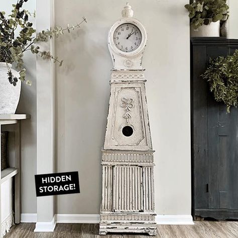 Swedish Floor, Grand Father Clock, Antique Grandfather Clock, Farmhouse Clock, Porch Styles, Neoclassical Design, Shelf Baskets Storage, Candle Wall Decor, Decor Steals