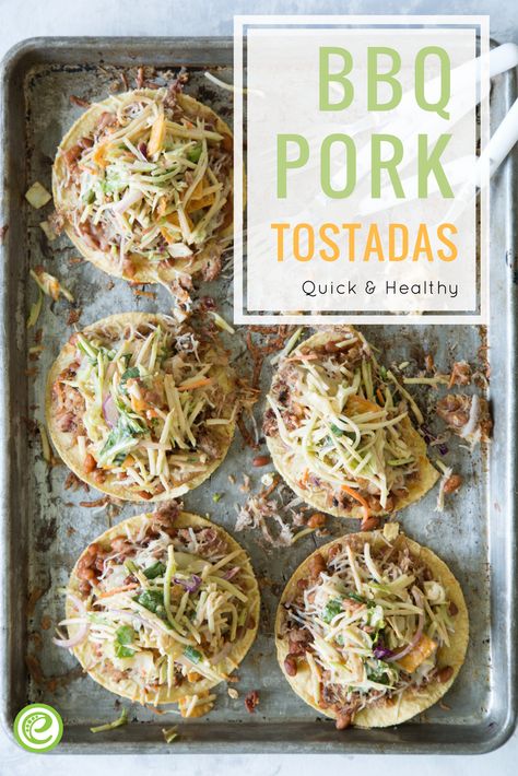 Pulled Pork Tostadas Recipe, Bbq Pork Tostadas, Pulled Pork Tostadas, Pork Tostadas, Bbq Pork Recipes, Cold Weather Food, Healthy Plan, Barbecue Pork, Shredded Pork