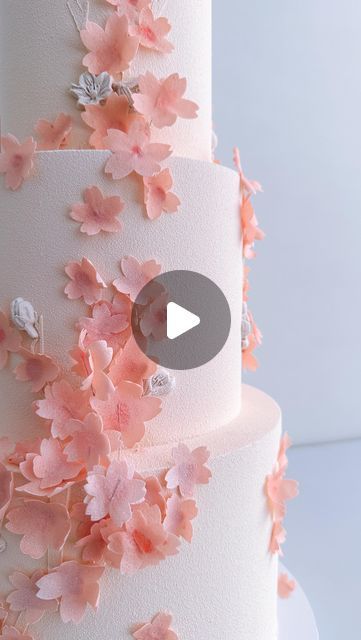 K CAKE on Instagram: "I love using edible ink printer to add color to wafer paper when things get bulk. Unfortunately I don’t have a blossom flower cutter, I use @cricut_anz to cut out the shapes. @thermomixnz steaming the flowers helps them look more natural and stay well in the fridge after attach to the cake , I enjoy how the cherry blossom lights float around the cake, like they’re dancing on the branches. Thank Wafer paper, what a perfect way to achieving this effect. 🌸" K Cake, Cake Flowers Tutorial, Edible Ink Printer, Cherry Blossom Cake, Blossom Cake, Flower Cake Decorations, Wafer Paper Flowers, Cake Flower, Crazy Cakes