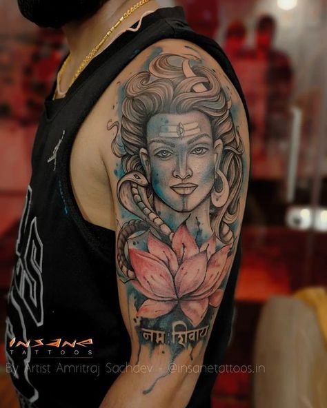 Mahadev Tattoo Designs For Men Hand, Shakti Tattoo, Mahadev Tattoos, Tattooing Inks, Chest Tattoo Drawings, Band Tattoos For Men, Mahadev Tattoo, Shiva Sketch, Colour Tattoo