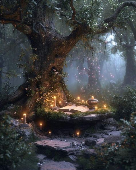 Mystical Nature Aesthetic, Dark Enchanted Forest Aesthetic, Fairy Land Aesthetic, Table In Forest, Magic Forest Aesthetic, Fantasy Forest Aesthetic, Mystical Forest Aesthetic, Mystical Forest Art, Magical Forest Aesthetic