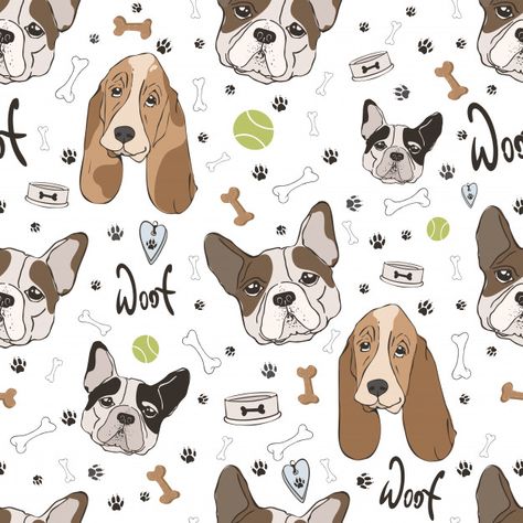 Dog Background, Dog Bathroom, Dog Faces, Spaniel Art, Dog Fabric, French Bulldog Dog, Dog Vector, Dog Years, Animal Bones