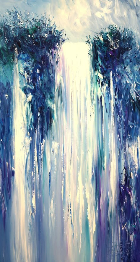 Waterfall Artwork, Purple Art Abstract, Waterfall Painting, Abstract Art Decor, Waterfall Paintings, Flow Painting, Blue Abstract Art, Simple Acrylic Paintings, Painting Blue