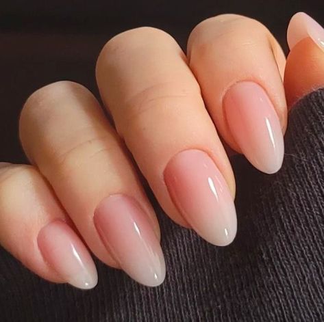 Gel X Nails Natural Color, Ombre Almond Short Nails, Natural Oval Nails Short, Oval Natural Acrylic Nails, Natural Colors Nails, Nails That Look Natural, Simple Pretty Nails Natural Looks, Classic Simple Nails, Glass Looking Nails