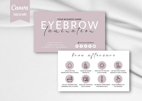 Brow Lamination Aftercare, Google Doc Templates, Esthetician Marketing, Brow Tint, After Care, Brow Tinting, Brow Lamination, Logo Text, Unique Business Cards