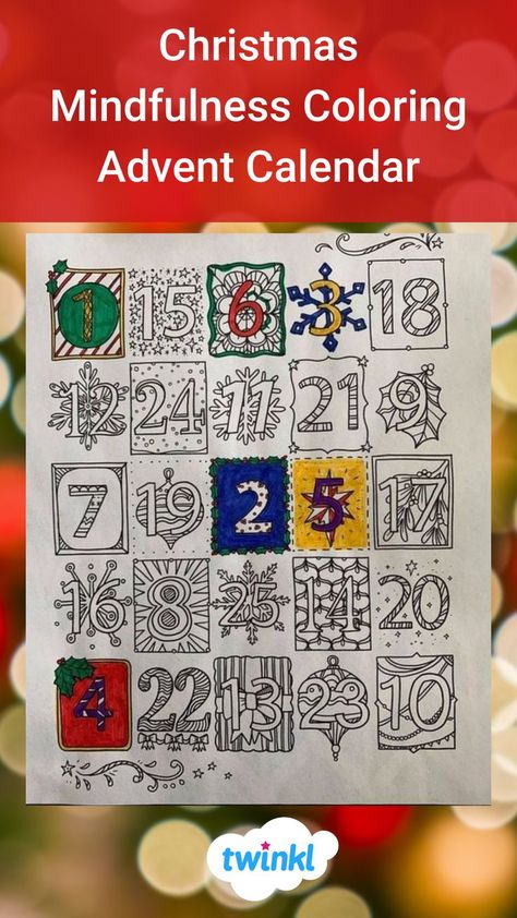 Countdown to Christmas with our beautifully illustrated Advent calendar. Each number is highlighted with a unique mindfulness illustration. Use the Christmas Mindfulness Coloring Advent Calendar at school or home. Children will enjoy taking a mindful break to record the days until Christmas. #Christmas #ChristmasCountDown #CountDown #Twinkl Mindfulness Coloring, One Number, Activity Board, Countdown To Christmas, Days Until Christmas, Mindfulness Activities, Creative Outlet, Christmas Countdown, At School