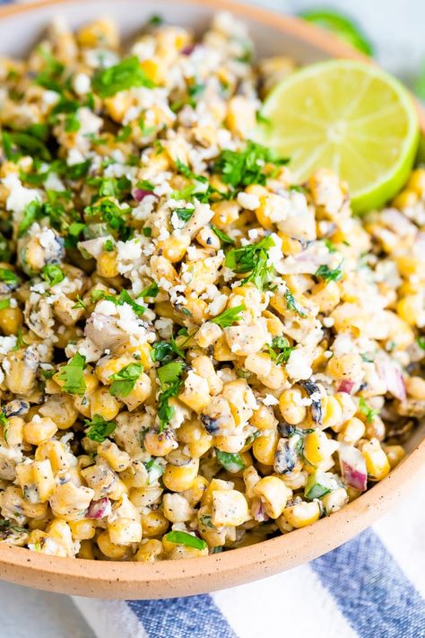 Mexican Street Corn Salad | Eating Bird Food Meatless Salads, Mexican Street Corn Salad Recipe, Corn Elote, Street Corn Salad, Mexican Corn Salad, Eating Bird Food, Mexican Street Corn Salad, Corn Salad Recipes, Mexican Corn