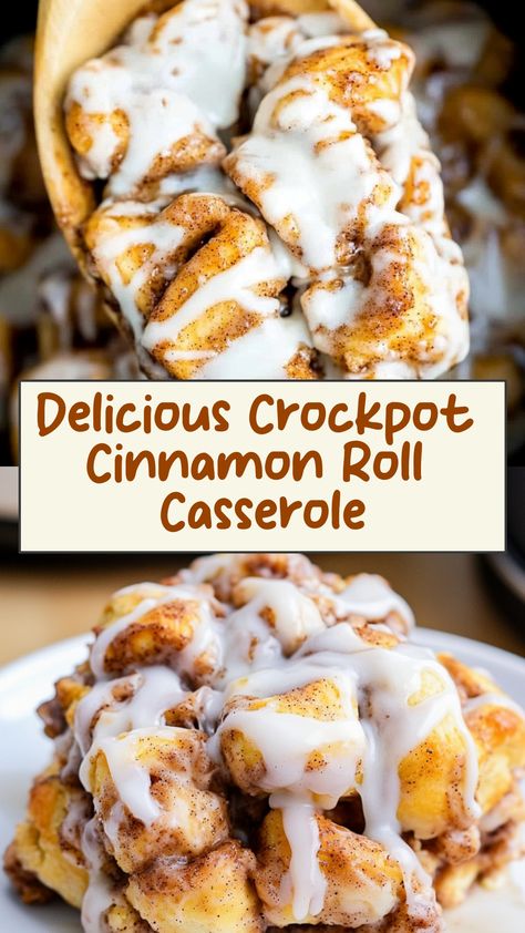 Indulge in the heavenly combination of warm cinnamon rolls and creamy casserole with this easy crockpot recipe. The sweet aroma will fill your home as the cinnamon rolls bake to perfection in a deliciously gooey mixture. Whether for a cozy weekend brunch or a holiday morning treat, this crockpot cinnamon roll casserole is sure to be a crowd-pleaser. Enjoy each bite of soft, sugary goodness that melts in your mouth. Vanilla Pudding Cinnamon Rolls With Cream Cheese Frosting, Crockpot Recipes Breakfast Casserole, Cinnamon Roll Crockpot Recipe, Dessert Casseroles Recipes, Christmas Morning Cinnamon Buns, Instant Pot Cinnamon Roll Casserole, Crockpot Christmas Casserole, Crockpot Cinnamon Roll Casserole Easy, French Toast Casserole Crockpot Easy Cinnamon Rolls