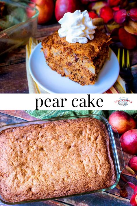 Grandma's Pear Cake recipe is a simple old-fashioned dessert recipe that you're going to love. Moist and tender coffee cake full of sweet fresh pears, yumm! Pears Cake Recipes, Pear Cake Recipes Easy, Pear Coffee Cake Recipe, Pear Cakes, Pear Cake Recipes, Pear Cake, Healthy Freezer Meals, Pear Recipes, Afternoon Coffee