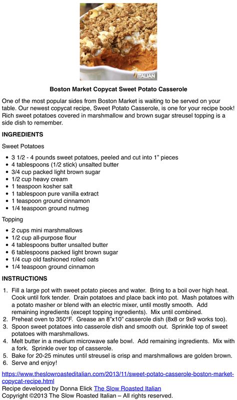 Sweet Potato Casserole Boston Market Copycat, Boston Market Sweet Potatoes, Sweet Potato Casserole Boston Market, Sweet Potato Boston Market Recipe, Copycat Boston Market Sweet Potatoes, Boston Market Stuffing Recipe, Boston Market Recipes, Boston Market Sweet Potato Recipe, Boston Market Sweet Potato Casserole