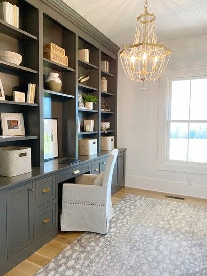 Reveling my office today! Took 7 months but we finally made it happen! #liketkit @liketoknow.it #LTKhome #LTKstyletip #LTKfamily #office #homeoffice #livingroom #reveal Farmhouse 4010, Built In Bookcases, Transitional Home Office, Office Necessities, Office Paint Colors, Painted Bookshelves, Wall Decals Living Room, Office Built Ins, Room Bookshelf