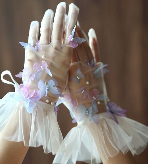 Butterfly Gloves, Tea Party Gloves, Pearl Gloves, Party Gloves, Tulle Gloves, Pearls Wedding, Wedding Gloves, Bridal Gloves, Sweet Lolita