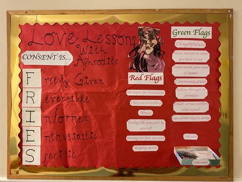 Greek mythology themed bulletin board. Good for first years and upperclassman. Condoms and lube in the “take some” box. Valentine Bulletin Boards, Greek Mythology, Bulletin Boards, Bulletin Board, First Year, Monopoly Deal, Valentines, Valentine's Day