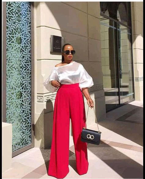 Plazzo Pant Outfit, Red Wide Leg Pants Outfit, Plazzo Pants Outfit, Wide Leg Pants Outfit Dressy, White Wide Leg Pants Outfit, Pants Outfit Dressy, White Chiffon Tops, Red Silk Top, Red Wide Leg Pants