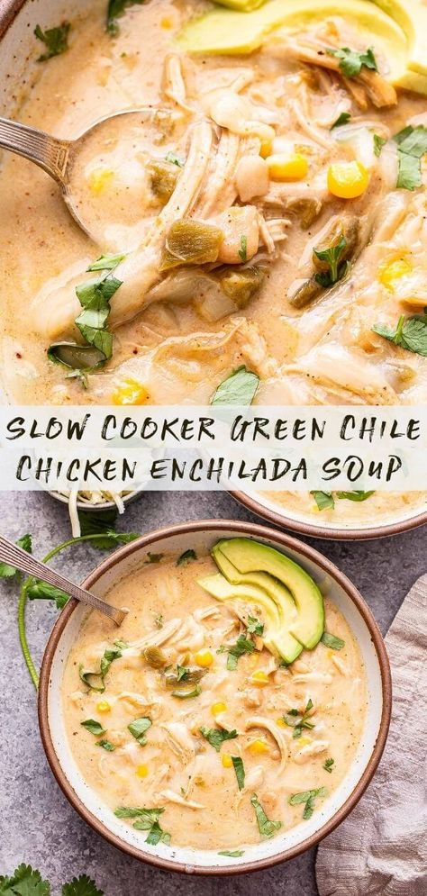 Green Chile Chicken Enchilada Soup, Green Chile Chicken, Chicken Enchilada Soup, Enchilada Soup, Crockpot Soup Recipes, Green Chiles, Chicken Enchilada, Crock Pot Soup, Crockpot Recipes Slow Cooker