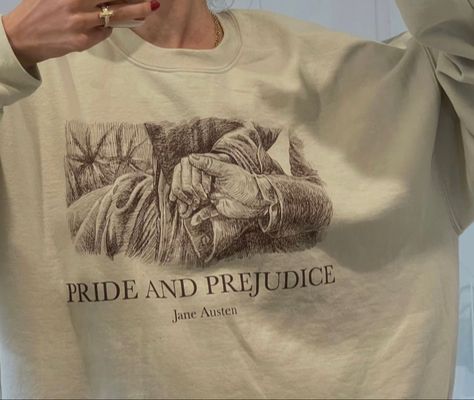 PLEASE can anyone help me find this sweater?!? Its a Pride and Prejudice sweater Pride And Prejudice Vibes, Pride And Prejudice Inspired Outfits, Pride And Prejudice Outfits Modern, Pride And Prejudice Shirt, Pride And Prejudice Merch, Aesthetic Sweaters, Cute Disney Outfits, Christian Shirts Designs, Bookish Merch