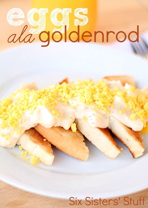 Eggs ala Goldenrod from SixSistersStuff.com.  A favorite family recipe that has been passed down for generations! #recipe #breakfast #eggs Eggs Ala Goldenrod Recipe, Goldenrod Recipe, Breakfast Eggs Scrambled, Egg Muffins Breakfast, Six Sisters Stuff, Six Sisters, Scrambled Egg, Egg And Cheese, Golden Rod