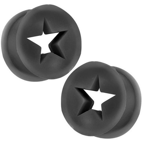 Black Star-Shaped Cut Out Flexible Silicone Tunnel Plugs 6G - 13/16" - Pair at FreshTrends.com Star Gauges, Gauges Jewelry, Plugs And Tunnels, Ear Tunnels, Lobe Piercing, Ear Gauges, Ear Plugs, Body Mods, Black Star