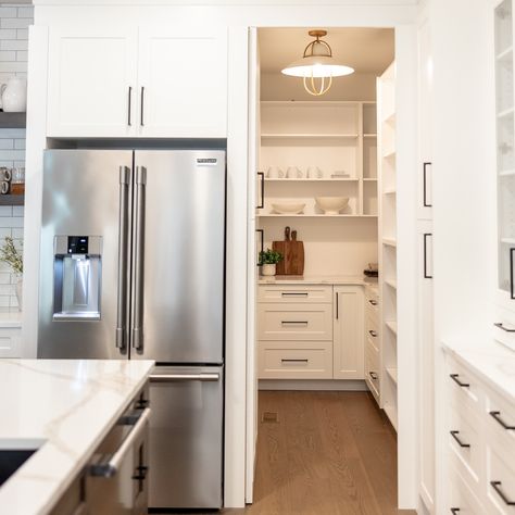 One of the features I love most about the model house is the concealed pantry. It’s such a clever addition, and who doesn’t value extra storage? A hidden pantry can serve as an excellent space to stow away unsightly appliances. #interior #interirordesign #design #designer #interiordecor #interiorstyling #interiordesigner #kitchendesign #kitchendecor #kitcheninspiration Concealed Pantry, Hidden Pantry, Build Inspiration, Model House, Home Reno, Kitchen Pantry, The Model, Model Homes, Extra Storage