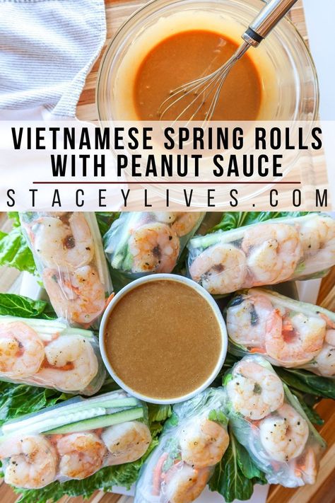 Spring Rolls With Peanut Sauce, Healthy Spring Rolls, Homemade Spring Rolls, Vietnamese Shrimp, Spring Roll Sauce, High Protein Keto, Peanut Dipping Sauce, Shrimp Spring Rolls, Low Calorie High Protein