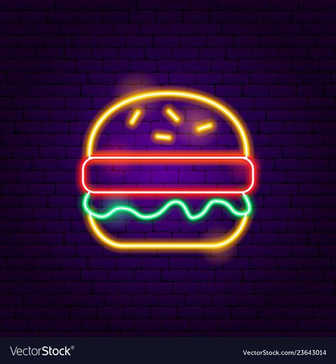 Neon Burger, Burger Neon, Burger Vector, Neon Food, Food Promotion, Saturn Planet, Betty Boop Art, Neon Decor, Vector Food