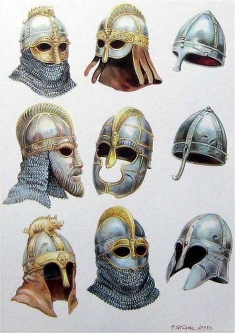 Viking helmets, no horns Medieval Kingdom, Illustration Reference, Viking Armor, Nightmares Art, Outfit Tips, Ancient Armor, Viking Helmet, Viking Culture, Armadura Medieval