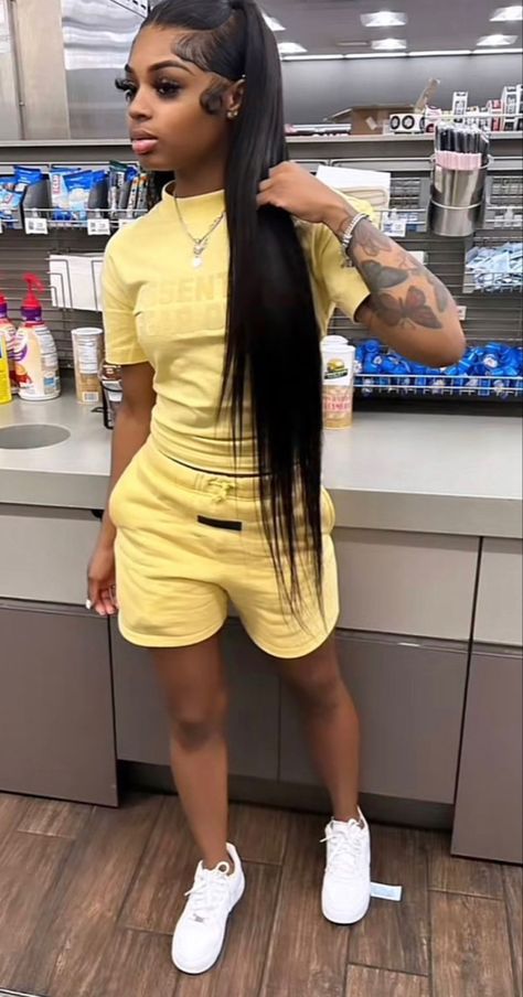 Yellow Essentials Outfit, Essential Set Outfit, Designer Outfits Black Woman, Fly Shi Only Outfits, Cute Online Clothing Stores, Cute Vacation Outfits, Fly Outfit, Cute Birthday Outfits, Stylish Summer Outfits