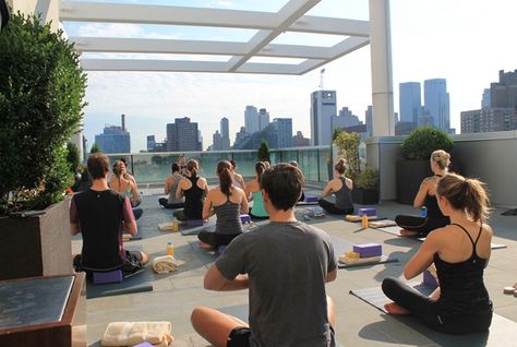 Rooftop Yoga Space, Yoga In Garden, Outdoor Yoga Studio, No Excuses Quotes, Rooftop Yoga, Rooftop Ideas, Excuses Quotes, City Rooftop, Nyc Rooftop