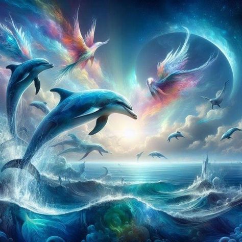 Fantasy Dolphin Art, Symphony Dolphin, Dolphin Images, Diamond Painting Tools, Point Paint, Diamond Canvas, Dolphin Art, Magical Horses, Space Living Room