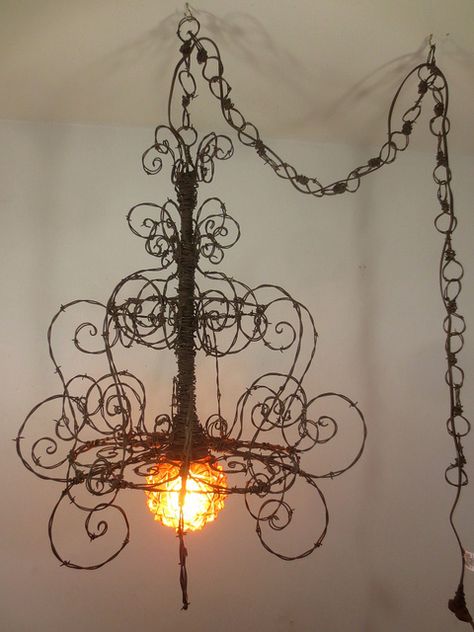 Barbed Wire Spiriallian Chandelier | https://www.etsy.com/shop/thedustyraven Barbed Wire Art, Wire Chandelier, Art Fil, Goth Home, Diy Chandelier, Gothic Decor, Barbed Wire, Gothic Home Decor, Wire Sculpture