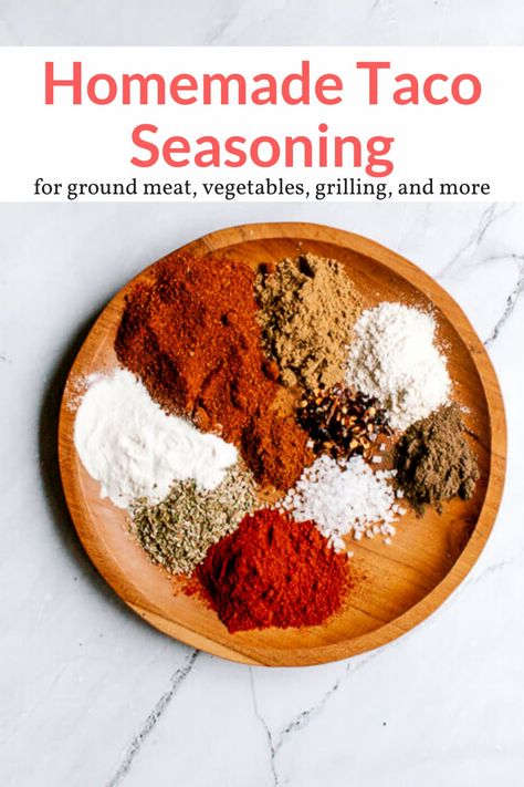 Delicious and easy homemade taco seasoning that can be made with spices you already have on hand. Easy to use and tastes amazing! #condiment #kidfriendly #makeahead #quickandeasy Whole30 Taco Seasoning, Paleo Taco Seasoning, Homemade Chili Seasoning Mix, Easy Low Sodium Recipes, Gluten Free Taco Seasoning, Low Carb Taco Seasoning, Keto Taco Seasoning, Diy Taco Seasoning, Homemade Chili Seasoning