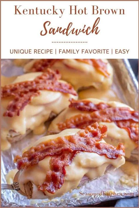 Kentucky Hot Brown Sandwich Recipe - A Well Seasoned Kitchen Sliced Turkey Recipes Deli, Deli Turkey Recipes Dinner, Kentucky Hot Browns, Hot Brown Recipe, Hot Brown Sandwich, Open Face Turkey Sandwich, Kentucky Hot Brown Sandwich, April Recipes, Hot Browns