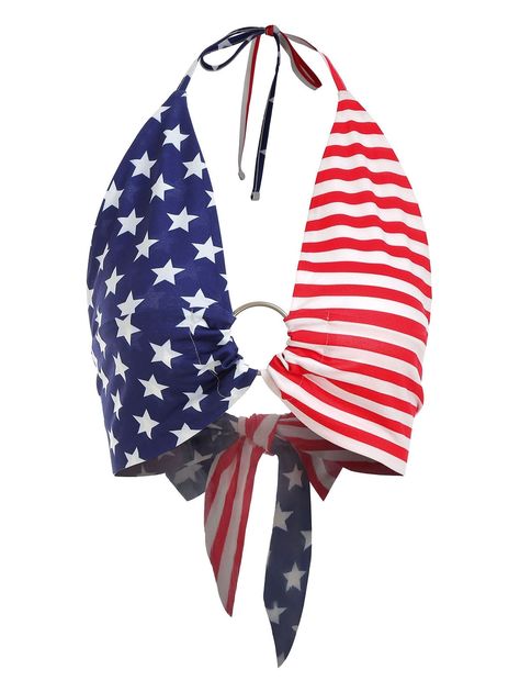 ZAFUL Tied Back American Flag Bralette Top  MULTI , #affiliate, #American, #Tied, #ZAFUL, #Flag, #MULTI #Ad Pool Party Summer, American Holidays, American Flag Decor, Halter Vest, Small Flags, Knot Tie, Summer Pool Party, Y2k Summer, Tie Crop Top