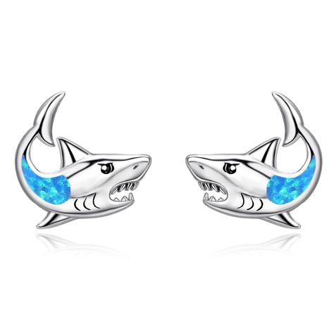 PRICES MAY VARY. 【 Design Concept 】: Sharks are amazing sea creatures with sharp teeth and a keen sense of smell. This cute blue opal shark earrings are lightweight. They are tiny, happy, and make the perfect gifts to wear any day of the year. 【 MATERIALS 】: We focusing on simple style. This shark stud earrings are crafted in 925 sterling silver and created blue opal, highly polished, exquisite craftsmanship, nickel free, lead free, and hypoallergenic. 【 SIZE & Packag 】: Shark earrings height:10 Shark Jewelry, Shark Earrings, Fish Jewelry, Shark Lover, Sharp Teeth, Stud Earrings For Women, Ocean Animals, Christmas Birthday Gifts, Design Concept