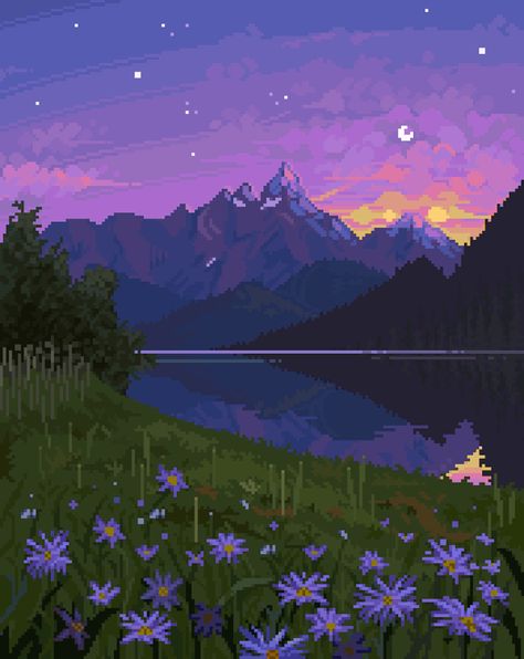 Pixel Art Simples, Whimsical Celestial, Beautiful Scenery Paintings, Pixel Art Landscape, Anime Pixel, Cosmos Space, Gif Background, Arte Gif, Pixel Art Background