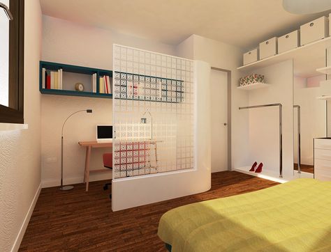 Una quinta semitrasparente per separare una zona studio all'interno della camera da letto. Guarda il nostro progetto in 3D. Studio In Casa, Camera Studio, Smart Working, Smart Work, Gadgets Technology Awesome, Home Office Space, Home Studio, In 3d, The Sims