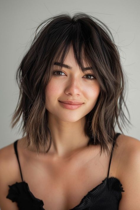 Medium Short Hairstyle Women With Bangs, Medium Hair With Bangs Round Face, Short Hair Fringe Bangs, Full Bangs Short Hair, Short Hairstyle With Bangs Women, Short Cut With Bangs, Short Hair With Bangs Ideas, Shoulder Length With Bangs, Modern Bangs