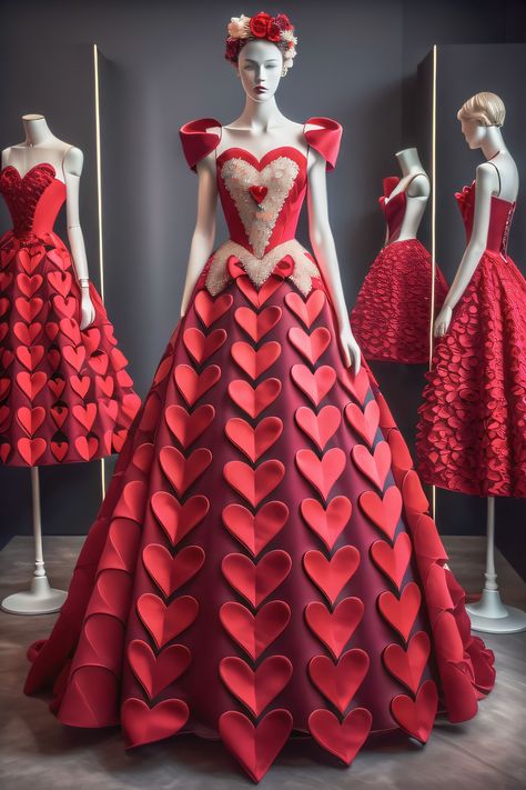 Alice In Wonderland Couture, Queen Of Hearts Inspired Dress, Queen Of Hearts Aesthetic Outfits, Red Queen Dress, Alice In Wonderland Fashion, Card Dress, Old Fashion Christmas Tree, Tale Dress, Alice In Wonderland Dress