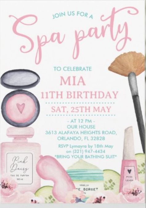 Spa Birthday Party Invitations, Spa Birthday Parties, Spa Birthday, Theme Cake, Spa Party, 11th Birthday, My Birthday, Themed Cakes, Birthday Ideas