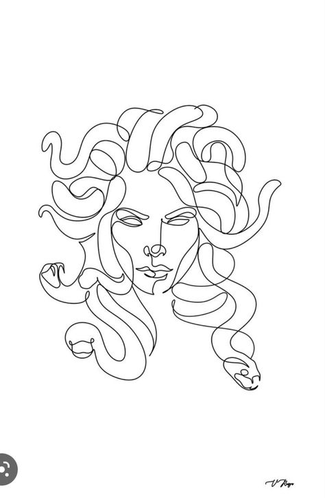 Medusa Line Art Simple, Line Art Medusa Tattoo, Medusa One Line Tattoo, Greek Goddess Line Art, Medusa Symbol Tattoo, Greek Mythology Line Art, Greek Sculpture Line Art, Medusa Line Art, Simple Greek Mythology Tattoos