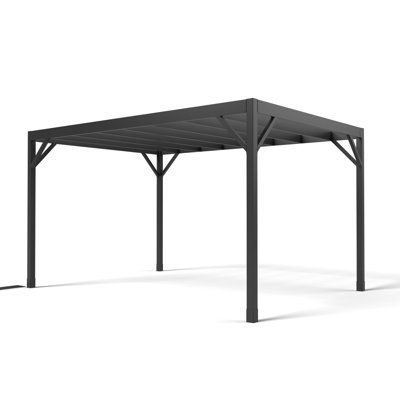 Fortress Evolution steel pergola kits add style, strength, and sustainability to your backyard. Redefine your space with our simple, pre-cut, and pre-drilled pergola kits. Built to last and easy to install. Get everything you need to create shelter from the mundane in one package. Size: 10 ft. W x 14 ft. D | Fortress Building Products Fortress Evolution Modern Heavy Duty Steel Pergola Kit Metal / Steel in Black / Gray | 97 H x 120 W x 168 D in | Wayfair Wedding Pergola, Black Pergola, Pergola Metal, Evolution 10, Simple Outdoor Kitchen, Aluminum Patio Covers, Vinyl Pergola, Steel Pergola, Metal Pergola