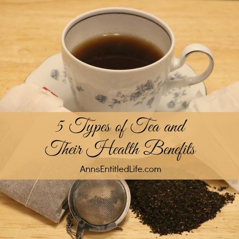 5 Types of Tea and Their Health Benefits; a listing of common teas, possible health benefits, and the differences in benefits offered by each different type of tea. Health Benefits Of Tea, Hot Tea Recipes, Type Of Tea, Tea Facts, Benefits Of Tea, Different Types Of Tea, Tea Health Benefits, Tasty Drinks, Thrifty Thursday